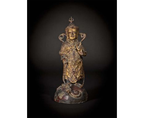 Ming, Gilt Bronze Standing Buddha 明代四大天王之一 高(Height)：39.5cm 底宽(Bottom Width)：14cm 重(Weight)：5.71Kg Provenance : Sothebys Pari