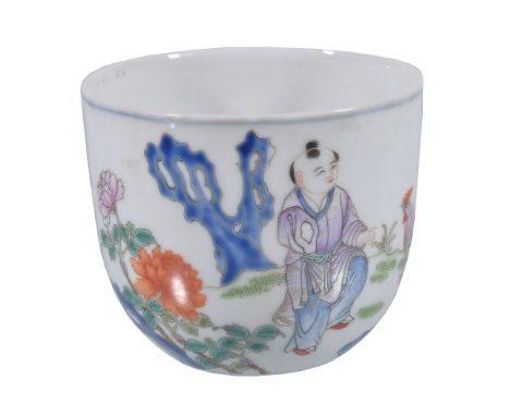  A Chinese Famille Rose  chicken  cup,   probably late Qing period,  depicting Jia Chang stamping his foot to call the chicke