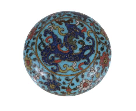  A Chinese cloisonné enamel seal paste box and cover,   Late Ming or early Qing Dynasty, 17th-18th century, the top with styl