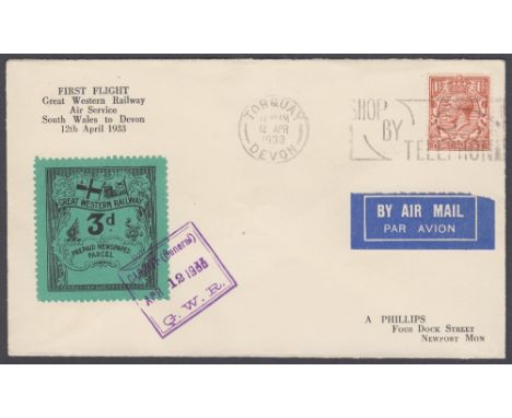 STAMPS POSTAL HISTORY GREAT BRITAIN, 1933 Great Western Railway Air Service, cover flown on the first service from Cardiff to