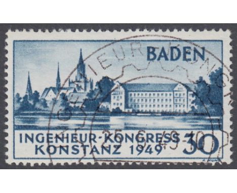 STAMPS BADEN, 1949 Engineer's Congress, 30pf blue, first printing, fine used, SG FB46. Cat £110