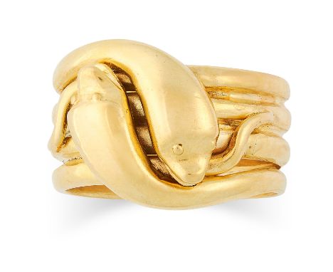 ANTIQUE SNAKE RING comprising of two intertwined snakes, size R / 8.5, 16.6g.