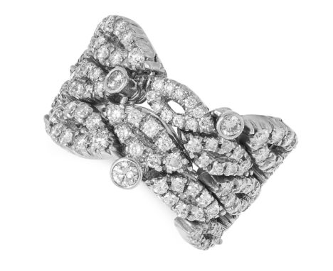 A DIAMOND RING comprising of an articulated body set with round cut diamonds, size K / 5, 12g.