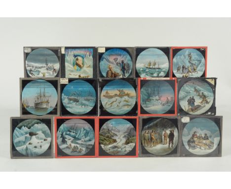 A collection of thirty four Victorian magic lantern slides depicting Sir John Franklins 1845 doomed expedition to traverse th