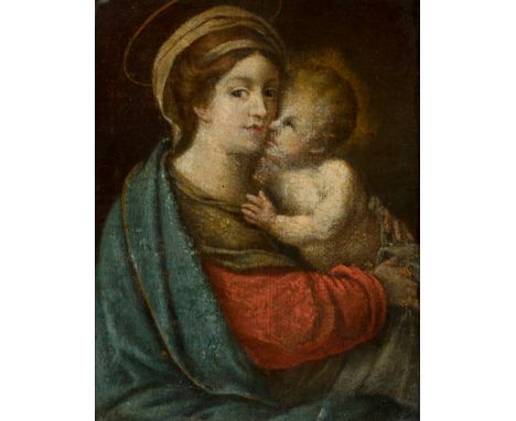 Spanish school, 17th century."Virgin and Child.Oil on panel.Repainting. Faults.Measurements: 16,5 x 13 cm; 31 x 29 x 3 x 3 cm