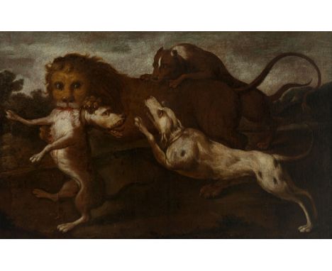 Spanish school, 17th century."Hunting Scene". After models by PAUL DE VOS (Antwerp, 1591/95 - 1678).Oil on canvas.Re-coloured