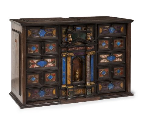 Cabinet; Italy, 17th century.Wood, lapis lazuli, agate, jasper marble and bronze.It has an 18th-century base.It has faults, r