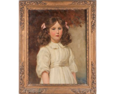 19th century school, a half-length portrait of a girl in a white dress, unsigned oil on canvas, 57 cm x 45 cm in a gilt frame