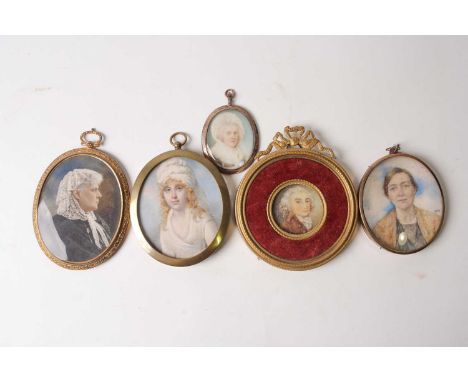 An 18th century portrait miniature on ivory, in a yellow metal case (6.8 cm x 4.5 cm), the sitter named verso as 'Mrs Campbel