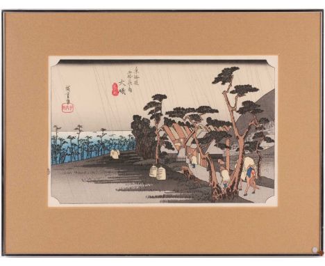 Utagawa Hiroshige (1797 - 1858), Tiger Rain at Oiso Station, the 8th station on the Tokaido, censors kiwame seal, published b