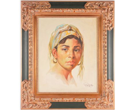 Nasser (20th century), 1997, a portrait of a young woman, oil on canvas, 49.5 cm x 39 cm in a gilt frame.