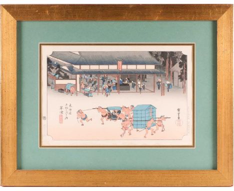 Utagawa Hiroshige (1797 - 1858), Kusatsu - Post House, 52nd station on the Tokaido, censors kiwame seal, published by Takeuch