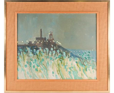 Harold Riley (b.1934) British, a hill-top landscape with coal mine, oil on panel, signed and dated '69, 49.5 cm x 61 cm in a 
