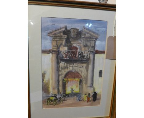 20th century British School, architectural study, pencil drawing with watercolour, H.47cm W.32cm 