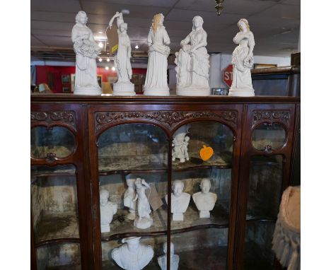 A large collection of various bisqueware ceramic figures and various busts and vases (qty) 
