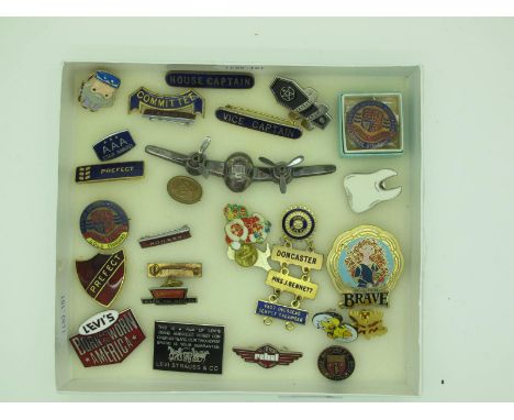 A Collection of Assorted Enamel and Other Badges, including "Vice Captain", "House Captain", Levi's Born and Worn in America"
