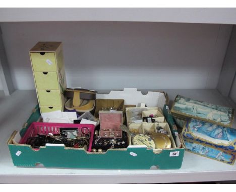 A Mixed Lot of Assorted Costume Earrings, jewellery boxes, vintage Joseph Terry (York) chocolate boxes, hand mirror, etc :- O