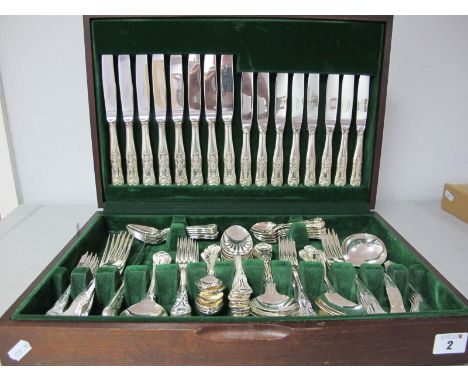 A Modern Newbridge Cutlery Canteen of Kings Pattern Cutlery, including cheese knife and sauce ladle, in original fitted case.