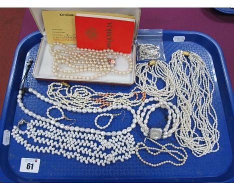 Modern Fresh Water Pearl Necklaces and Bracelets, vintage Majorica imitation pearl necklace, pair of fresh water pearl earrin