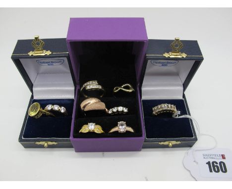 Modern "925" Dress Rings, (gilt) (finger sizes noted R, S). (9)