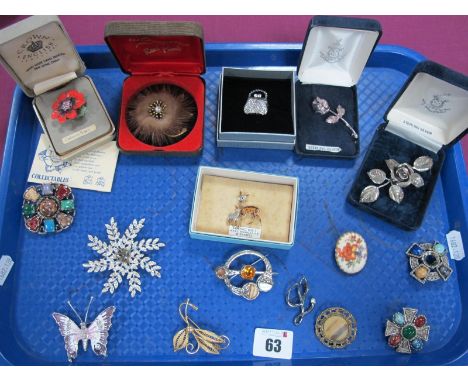 A Floral Spray Brooch, with hallmarked silver pin, vintage Caithness flower brooch, Sarah Coventry, dress clips etc:- One Tra