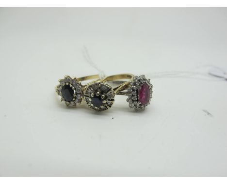 Two 9ct Gold Cluster Dress Rings, oval and circular claw set (finger sizes R and S) (total weight 4.2grams); Together with An