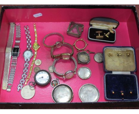 Vintage Gent's Dress Studs, cufflinks, ladies wristwatches, a hallmarked silver pocketwatch case back (no pocketwatch); a fob