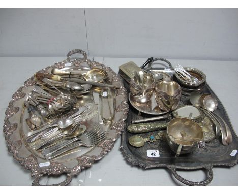 Assorted Plated Ware, including decorative hand mirror, hammered twin handled sugar bowl, Colquhoun Arm Hotel jugs, antique s