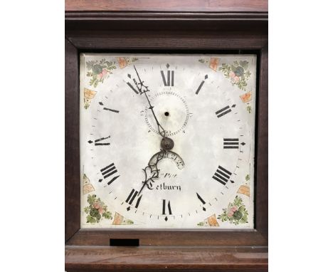 A 19th Century oak cased long case clock, the thirty hour movement with painted square dial and Roman numerals inscribed "JNO