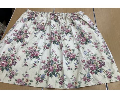 A pair of Laura Ashley floral decorated lined curtains with taped pencil pleat headings 132 cm drop x 157 cm wide at bottom, 
