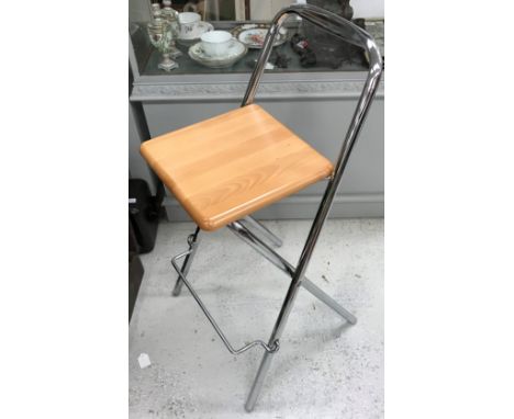 Two folding bar stools, folding chair, four various baskets and two handled tray, wine rack, chopping board, set of hanging h