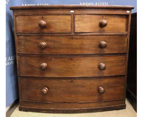 A 19th Century mahogany bow fronted chest of two short over three long graduated drawers, on bracket feet, 100.5 cm wide x 45