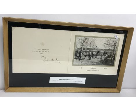HM Queen Elizabeth the Queen Mother Christmas card with Peter Biegel black and white print of racehorses "Laffy, Double Star 