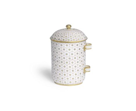A Sèvres tobacco jar and cover (pot à tabac), circa 1765Painted with a Taillandier ground of larger gilt dots within a grid o