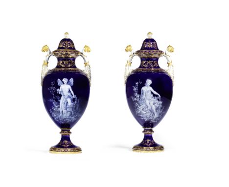 A pair of Meissen 'Limoges enamel'-style vases and covers, late 19th/early 20th centuryModelled by Ernst August Leuteritz, ea