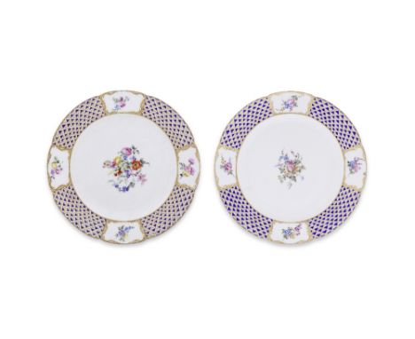 Two Sèvres plates from a service supplied to the Comte de Choiseul or purchased by Madame de Pompadour, dated 1758Painted wit