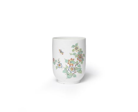 A Chantilly Kakiemon tobacco jar, circa 1735Painted in Kakiemon style with a stylised tobacco plant on one side and a floweri