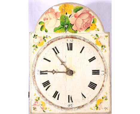 Victorian painted wood wall clock, the arched dial with roses, 46cm x 32cm.