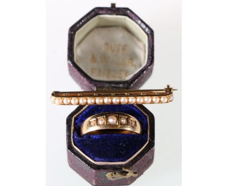 Victorian pearl ring in 18ct gold and a similiar line brooch