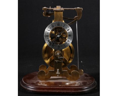 John Wilding brass 'Gallileo Pendulum Clock', on a mahogany plinth, 26cm.