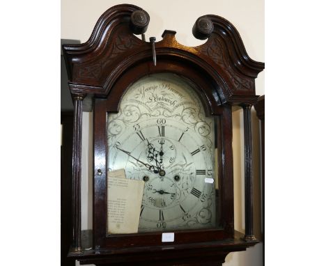 George III oak longcase clock, maker George Brown of Edinburgh, with silvered dial engraved with ho-ho birds and foliage, 210