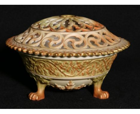 Royal Worcester blush ivory porcelain pot pourri, pat.no. G846, 20cm.