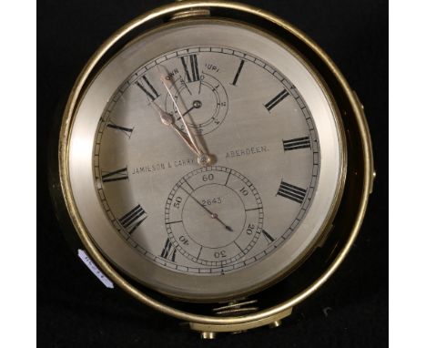 Brass bound mahogany cased marine chronometer by Jamieson & Carry of Aberdeen, the movement is detached from the case, 12cm. 