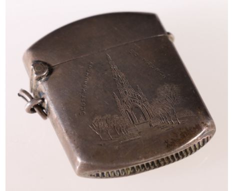 Silver vesta case engraved with a view of the Scott Monument, by W H Haseler Birmingham, 1912