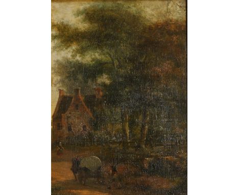 IN THE STYLE OF JAN VAN KESSEL THE YOUNGER (DUTCH 17TH CENTURY)Figures and cart on a country laneOil on panel, 21.5cm x 15cm