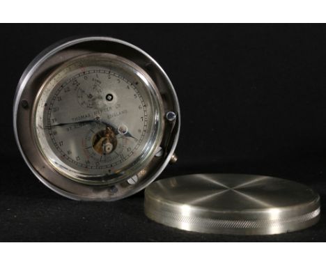 Thomas Mercer two day survey chronometer, with silvered dial, in a steel casing, 15.5cm.