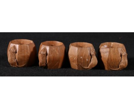 Set of four Robert "Mouseman" Thompson oak napkin rings, 4cm