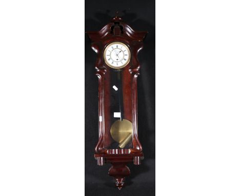 20th century mahogany regulator wall clock, makers Glink of Budapest, retailed by Prestons, with thirty-hour movement, 90cm. 