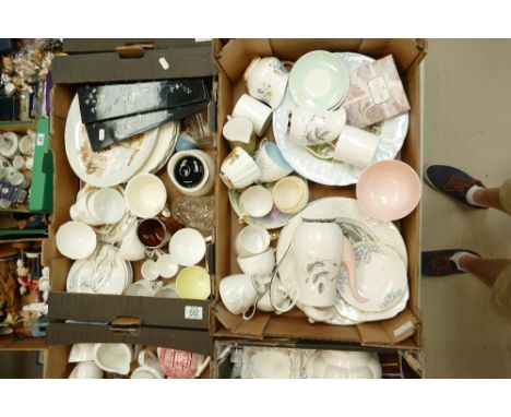 A mixed collections of items to include Copeland Spode, various glassware, mixed tea wares etc (2 trays). 