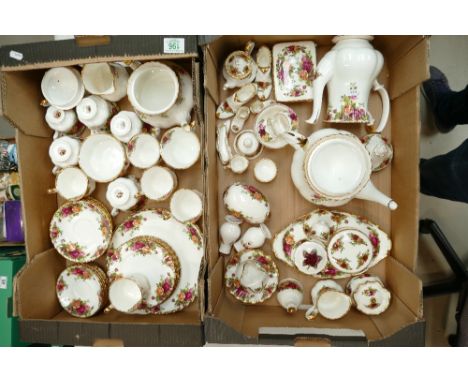 A large collection of Royal Albert Old Country Rose item include Tea and Coffee sets, novelty items etc(2 trays)